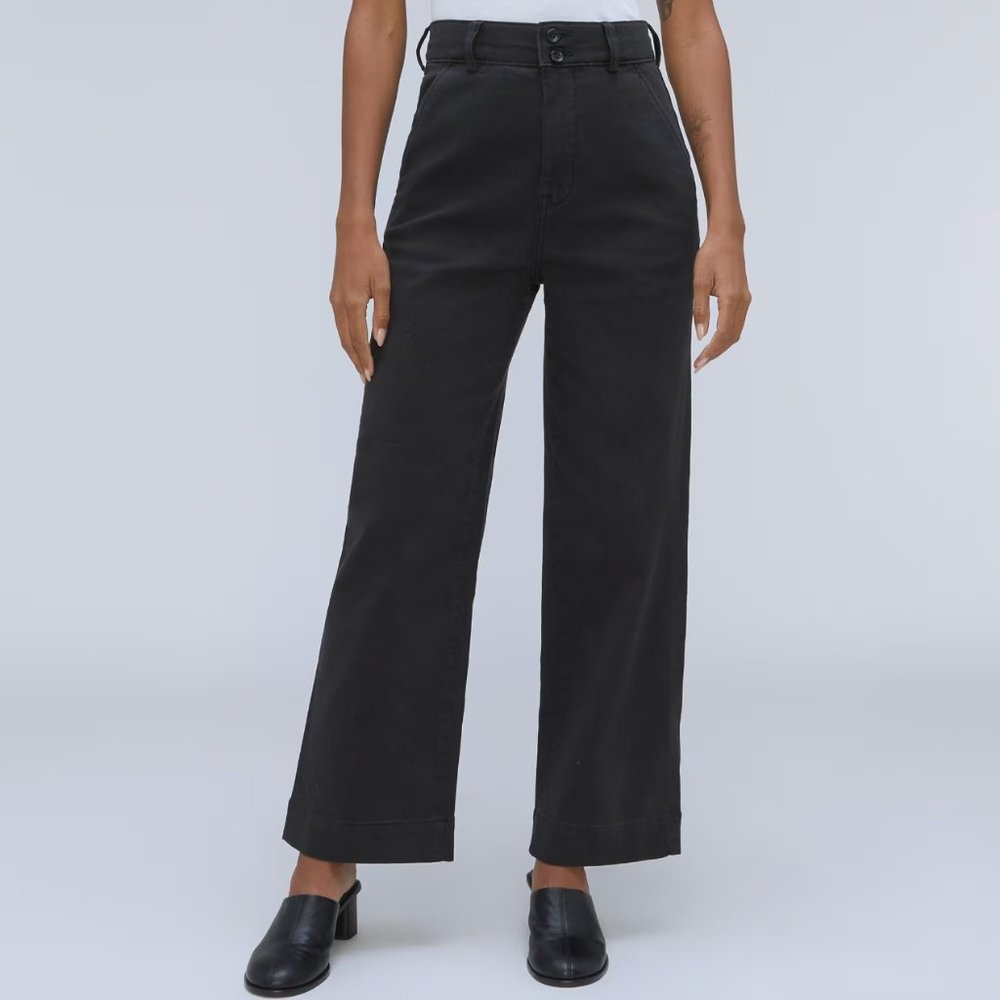 NWT Everlane The Organic Wide Leg Pant Womens Size 12 Black